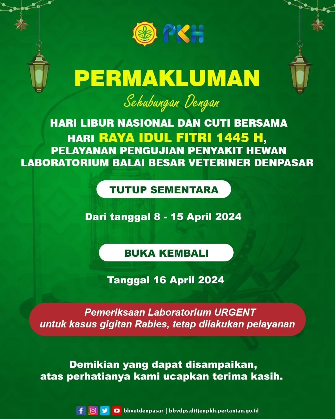 Permakluman Hari Libur Nasional dan Cuti Bersama Hari Raya Idul Fitri 1445 H