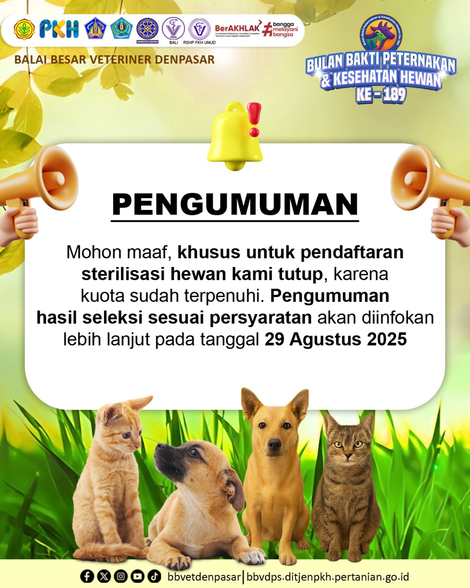 Pengumuman Penutupan Pendaftaran Sterilisasi Hewan