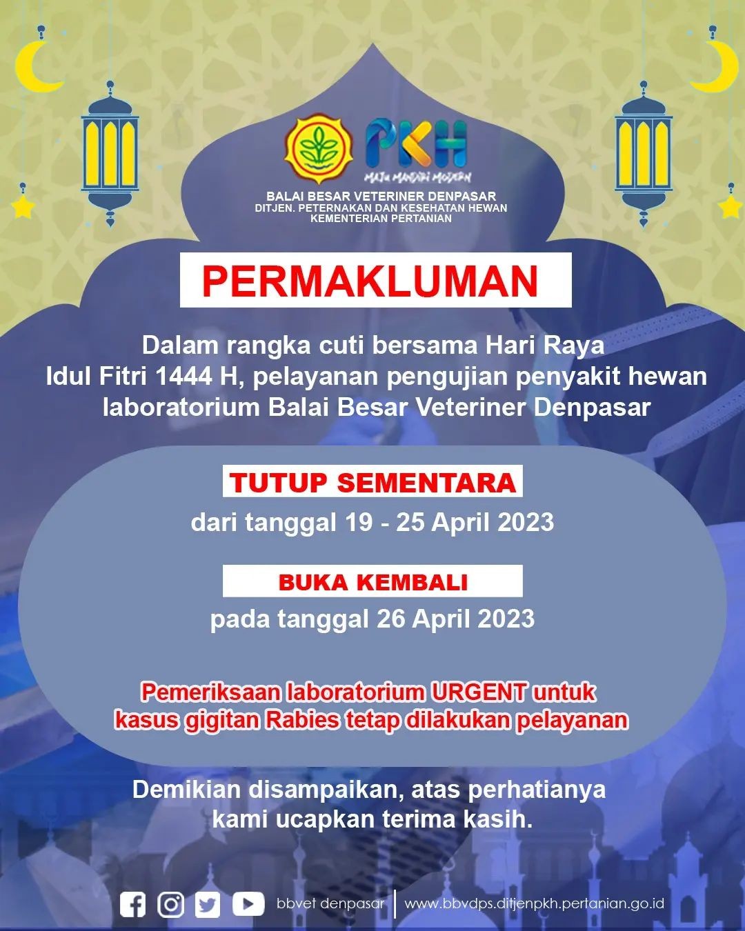 Permakluman Cuti Bersama Hari Raya Idul Fitri 1444 H